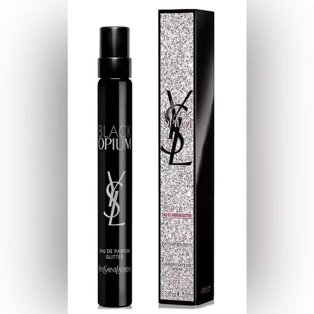 YSL Black Opium EDP Glitter Travel Spray with Marshmallow & Coffee 0.33oz - Picture 1 of 5